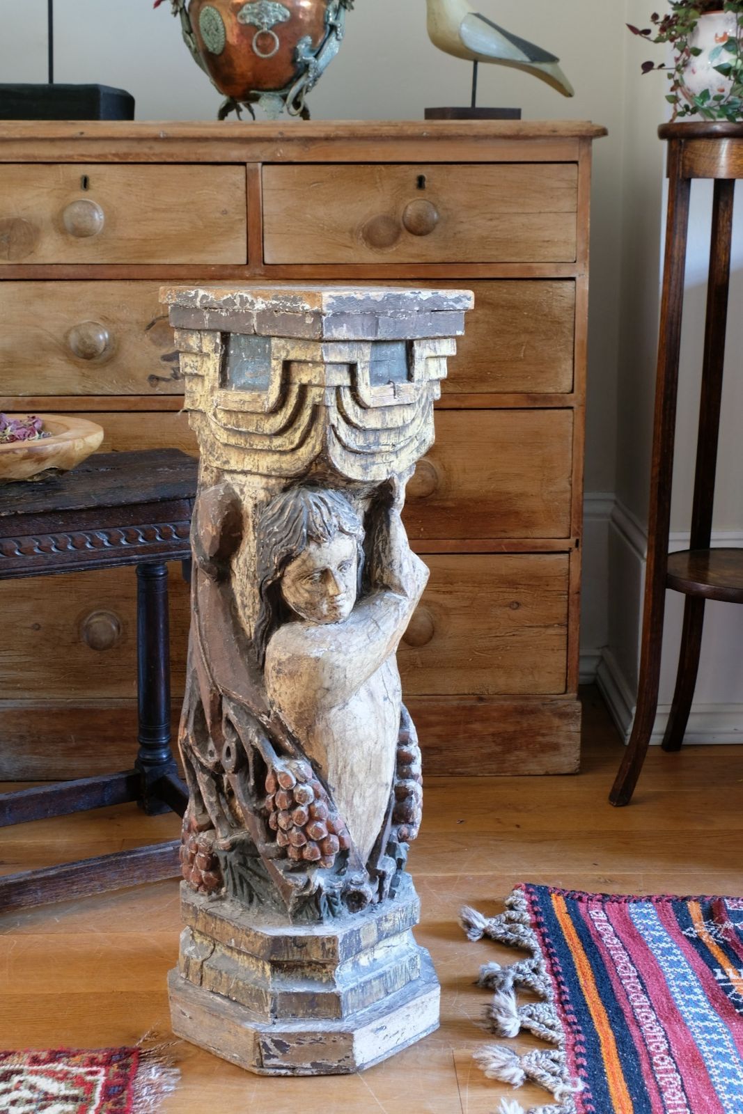 Carved Polychrome Putto Pedestal – Continental European, Late 18th To Early 19th Century