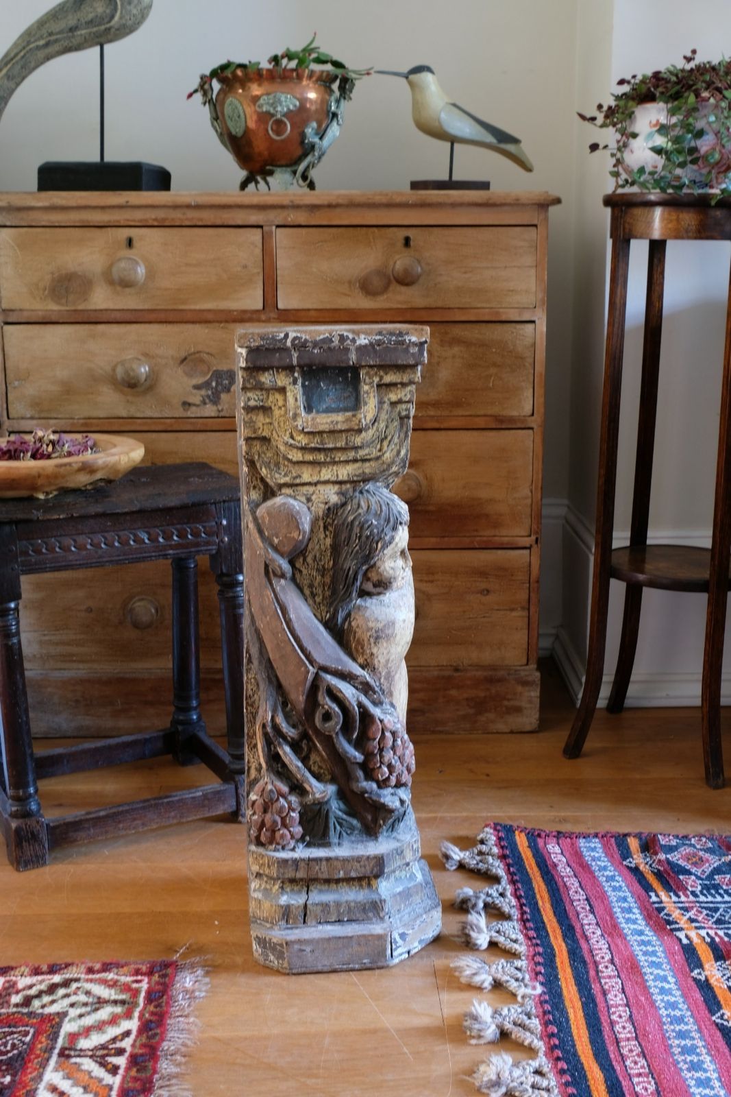 Carved Polychrome Putto Pedestal – Continental European, Late 18th To Early 19th Century photo furniture