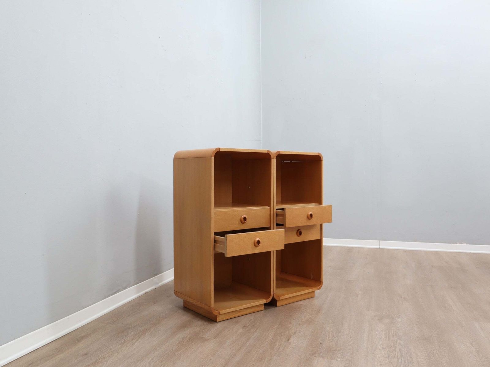 Pair Of Tall Vintage Birch Wood Bedside Tables / Entryway Console 1970s photo 968.0