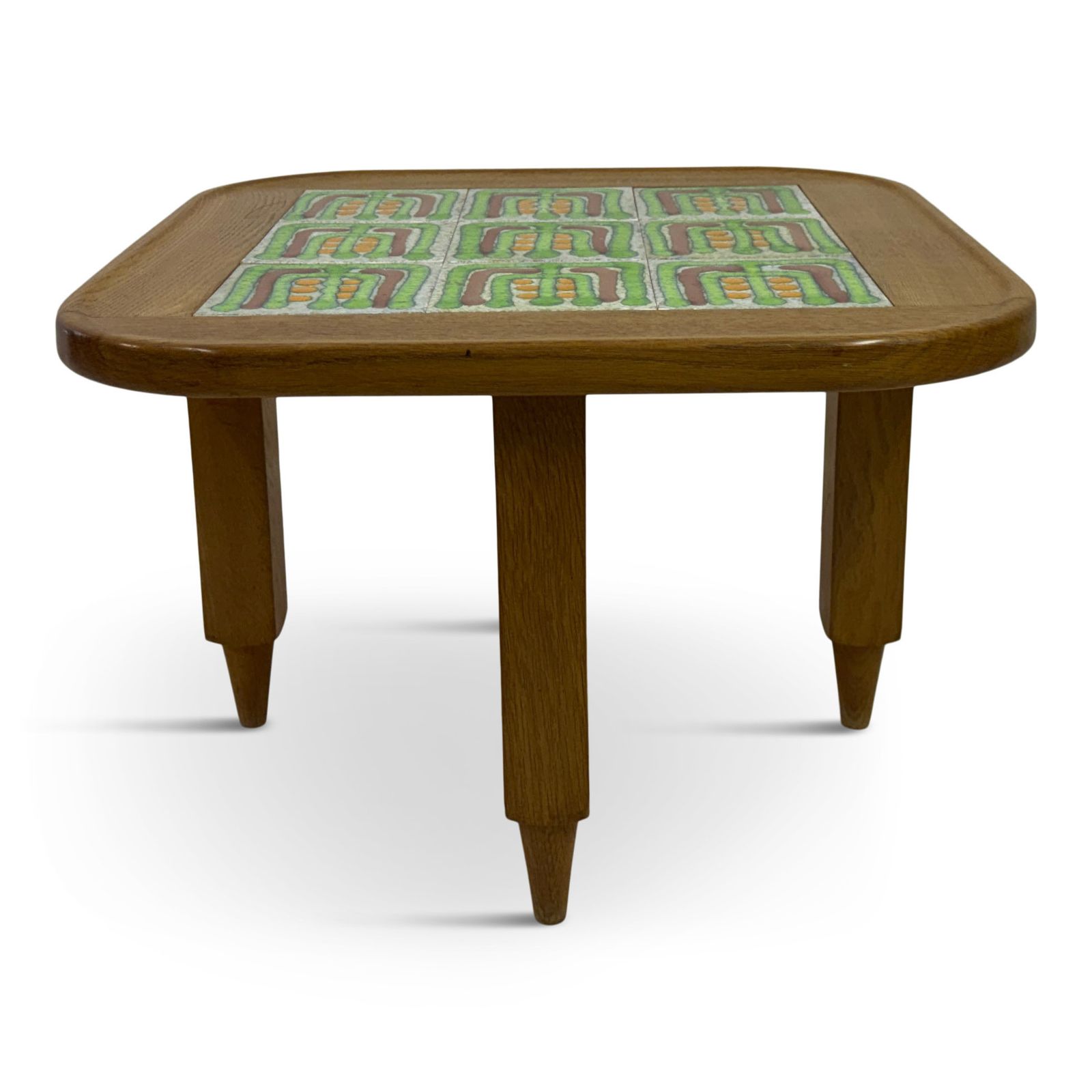 French Oak Coffee Table With Tiled Top By Guillerme Et Chambron For Votre Maison