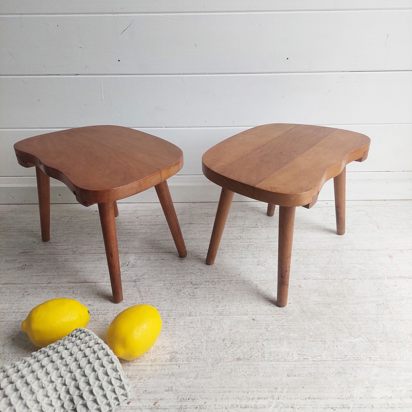Mid Century Milking Stools Scandinavian Handmade Step Stool Planter Yugoslavia 50s Set Of 2 photo vinterior