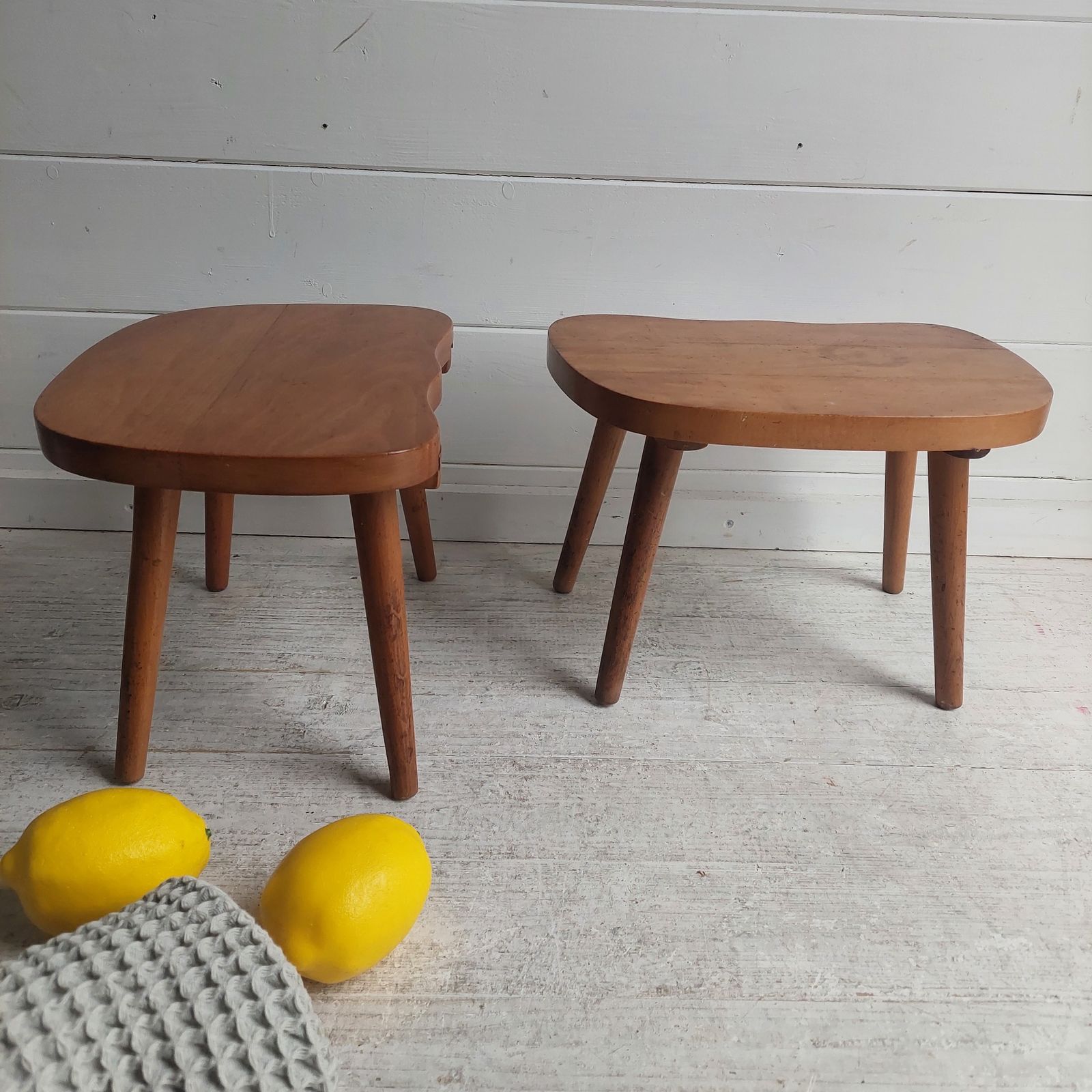 Mid Century Milking Stools Scandinavian Handmade Step Stool Planter Yugoslavia 50s Set Of 2 photo vintage