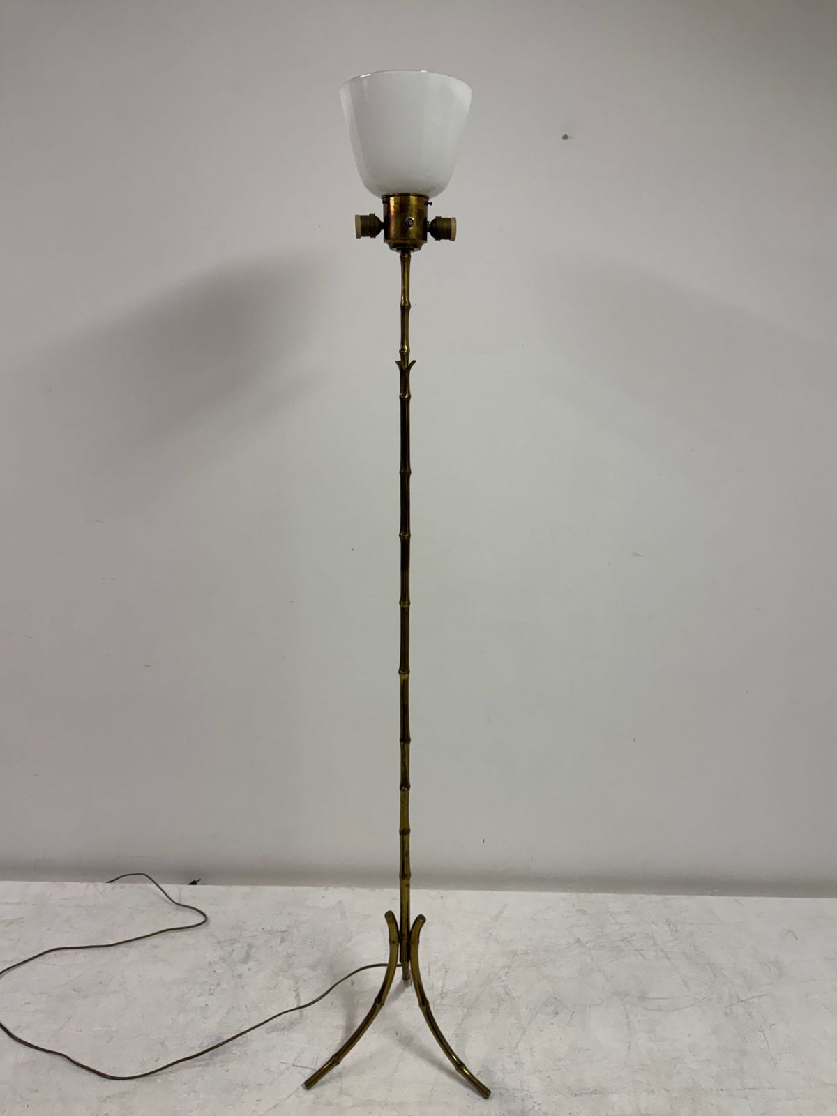 1295.0 Mid Century Brass Faux Bamboo Floor Lamp photo