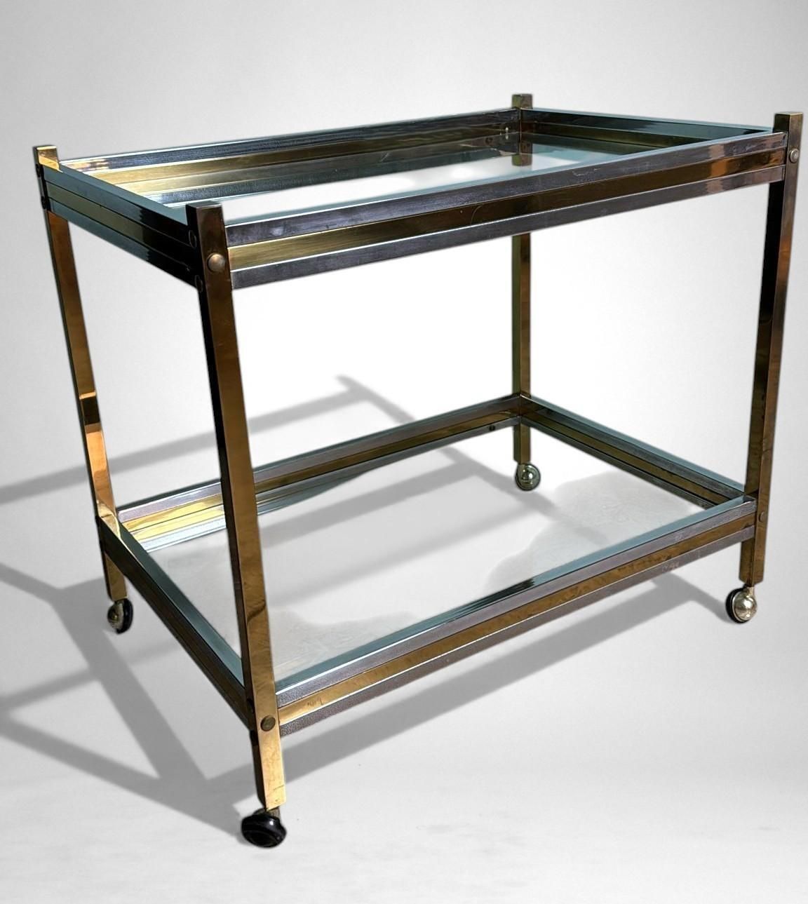 Romeo Rega Style Italian Brass And Steel Bar Cart photo Home Decor