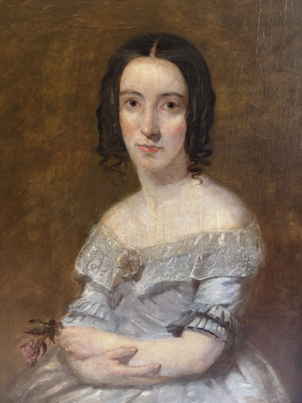 Portrait Of A Lady, Oil On Canvas In A Gilded Frame. Mid 19th Century photo Art