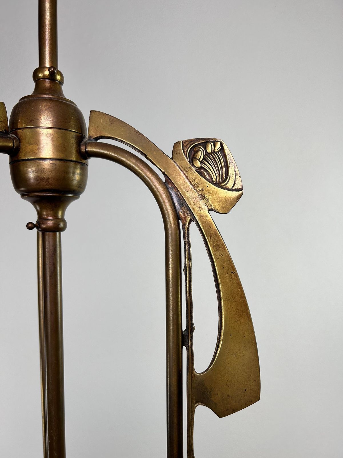 Lighting Art Nouveau Three Arm Chandelier With Opal Iridescent Glass photo
