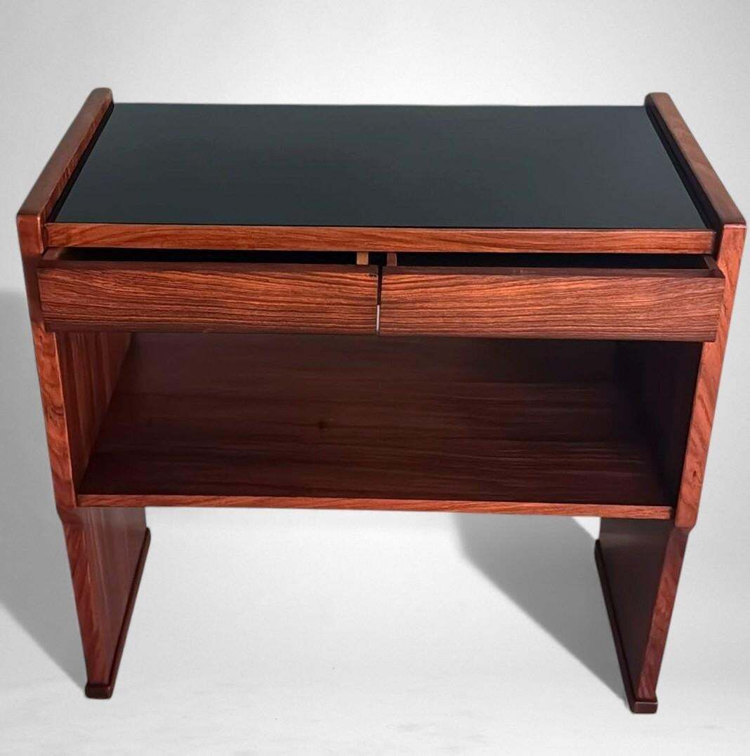 Mid Century Modern Italian Console In Red Walnut With Black Glass Top photo Furniture