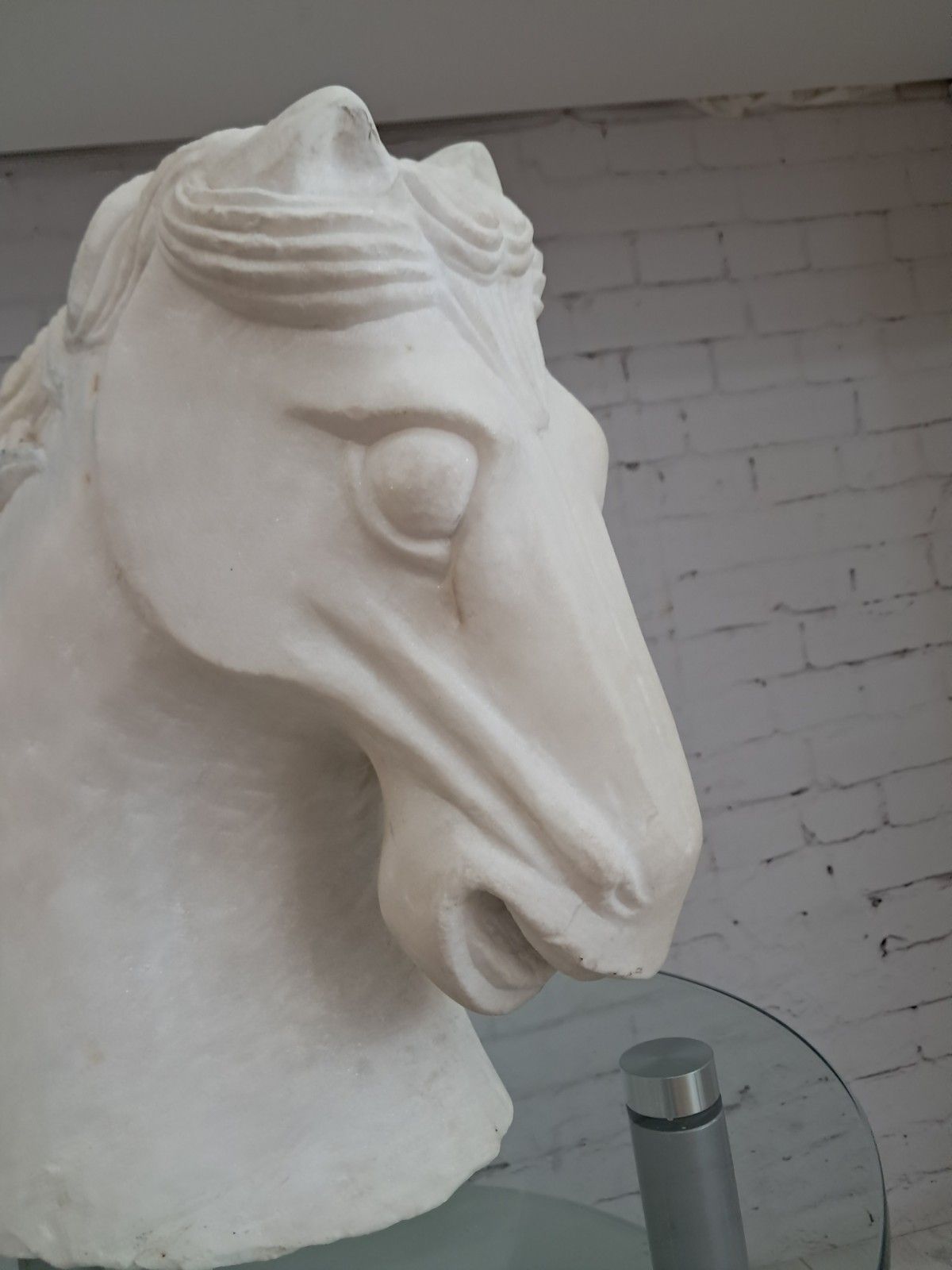 350.0 Vintage Large Horse Head Bust Sculpture White Marble Ancient Greek Style 35cm photo