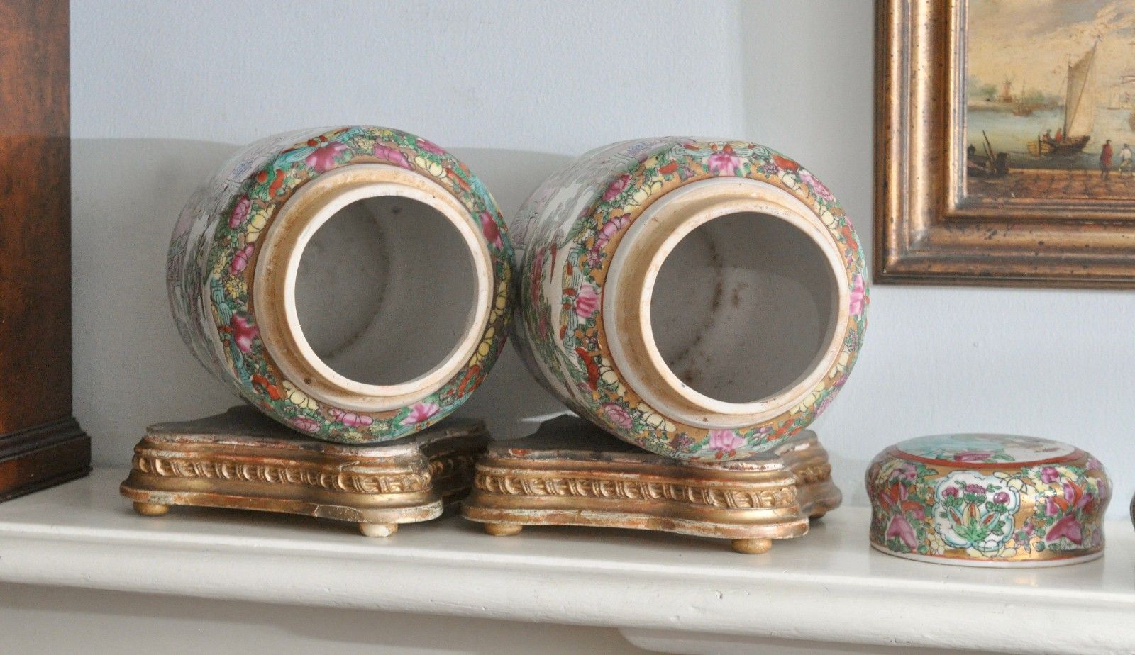 A Large Pair Of Cantonese Export Lidded Ginger (Fencai) Jars, Famille Rose photo for sale