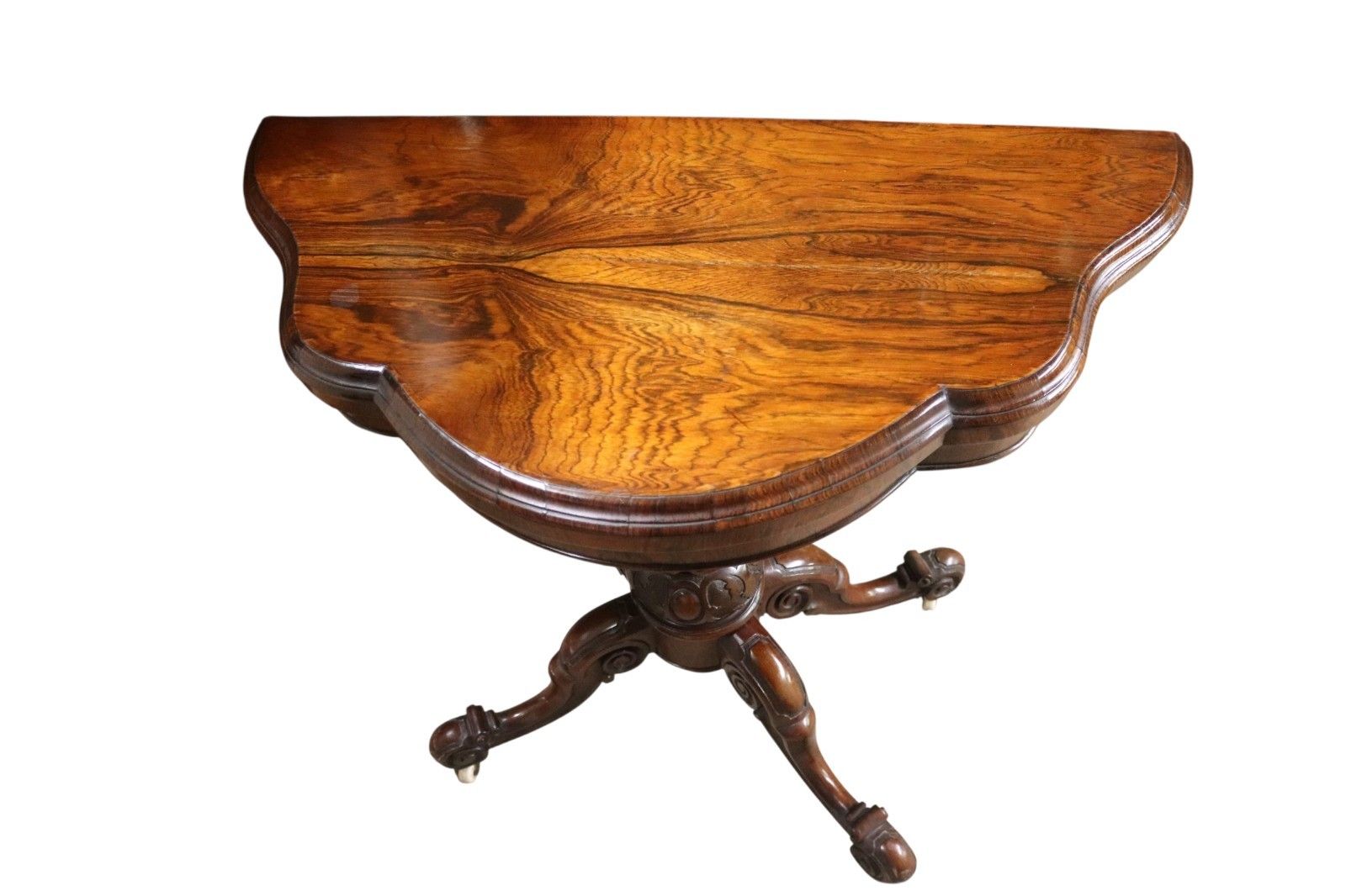 photo furniture Victorian Antique Rosewood Card Table 19thc Fold Over Swivel Games Table