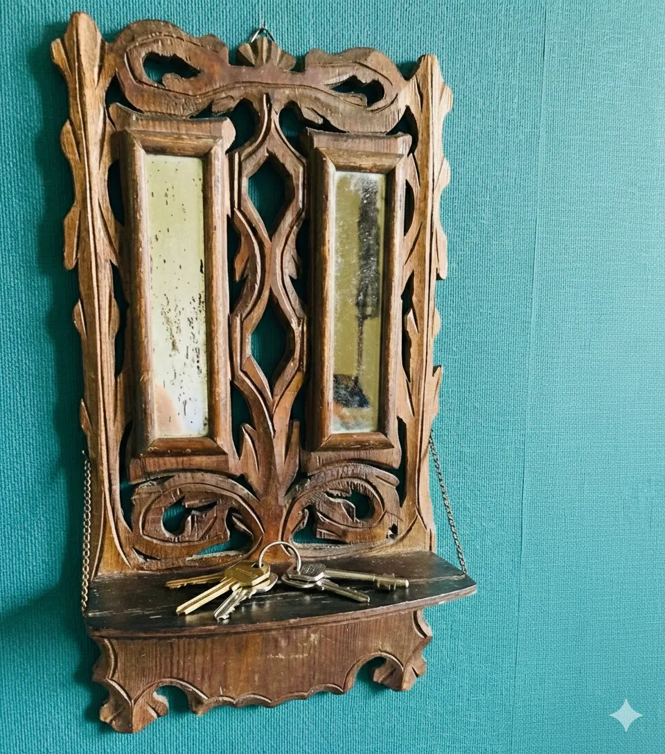 Small Antique Hand Carved Mirrored Display Shelf