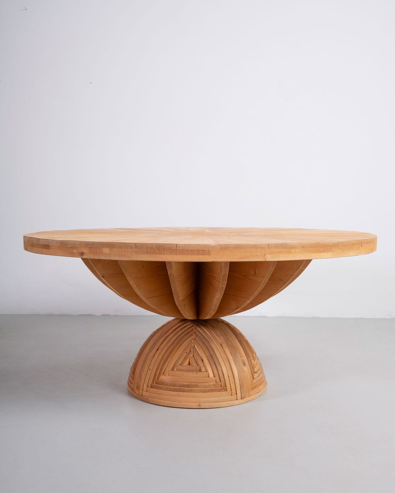 Mario Ceroli La Rosa Dei Venti Table In Pinewood With Inlays By Poltronova 1970s
