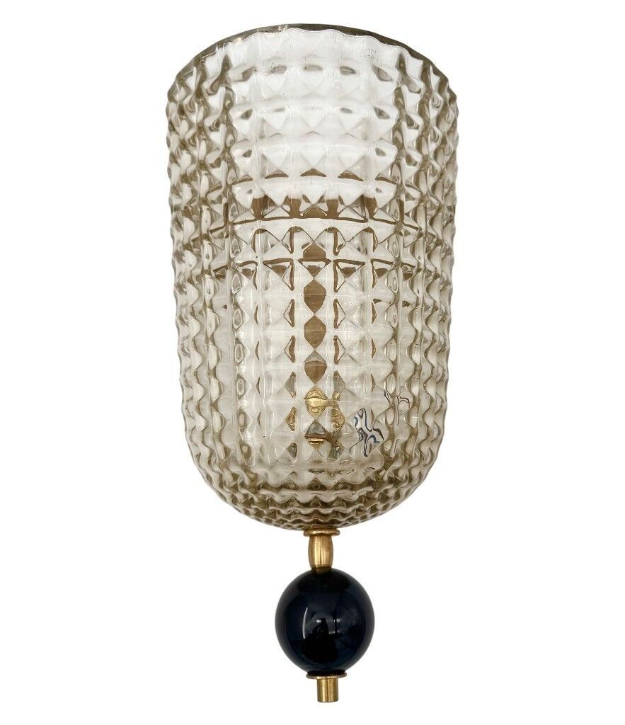 A Pair Of Art Deco Style Smoked Murano Glass Wall Sconces With Black Glass Detail. photo vinterior