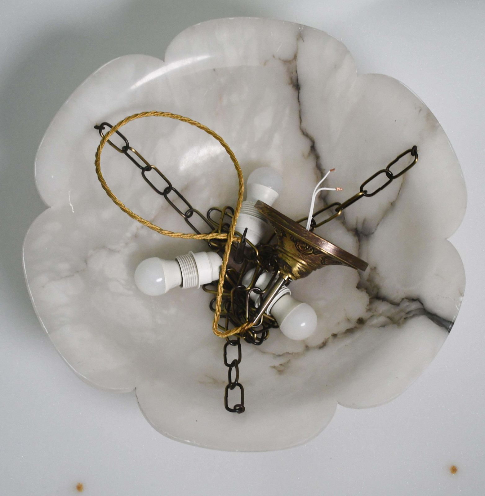 Great Design Extra Large Size Art Deco White Alabaster Chandelier, 1950s photo buy