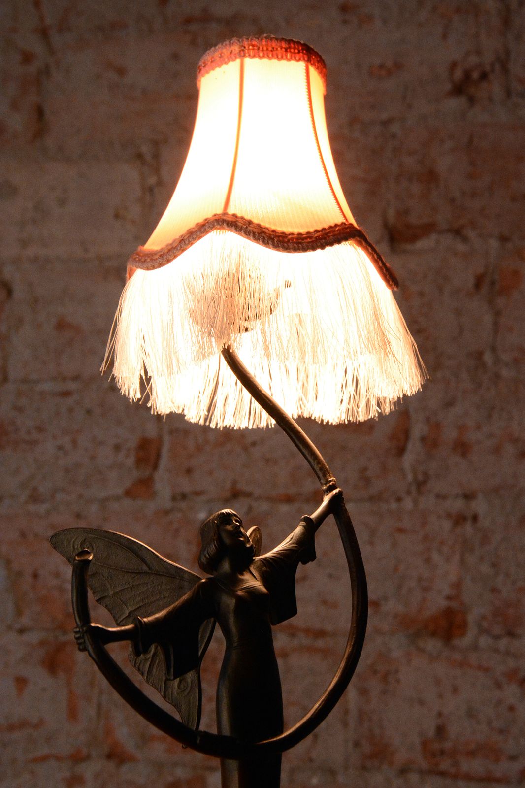 Original Art Nouveau Table Lamp, Brass, Textile Lampshade, Austria, 1910s photo furniture