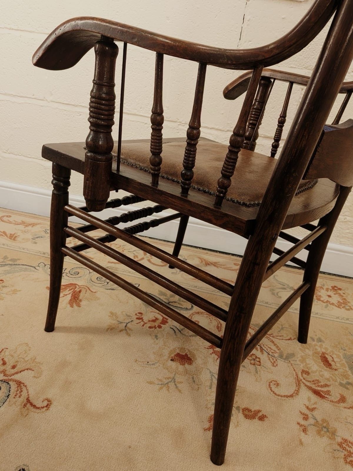 Victorian Carved Oak Vernacular Spindle Back Arm Chair photo buy