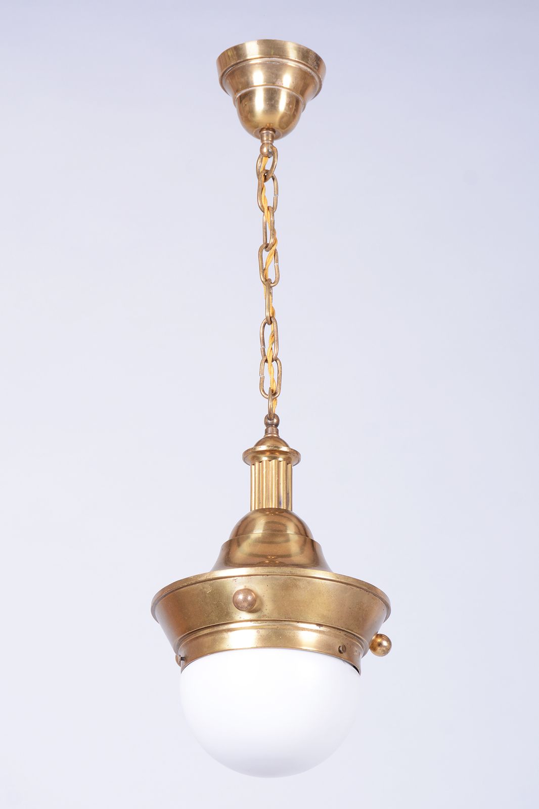 Restored Art Deco Chandelier, By P. Behrens, Brass, Milk Glass, Germany, 1910s