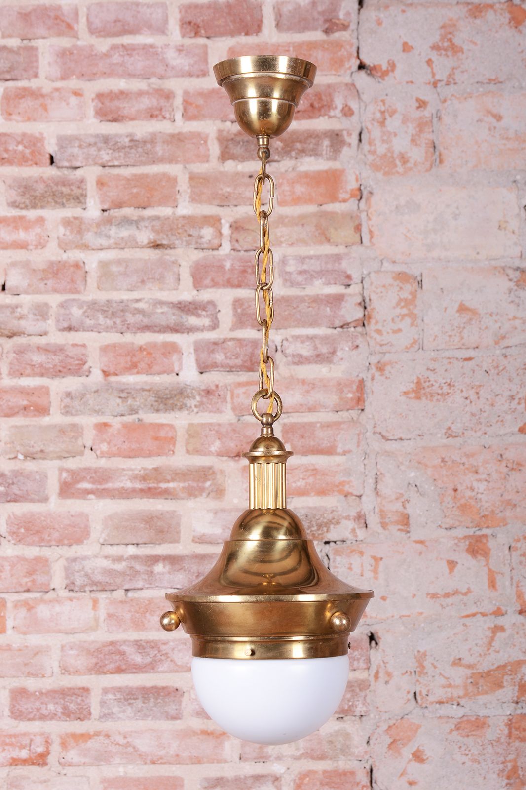Restored Art Deco Chandelier, By P. Behrens, Brass, Milk Glass, Germany, 1910s photo for sale