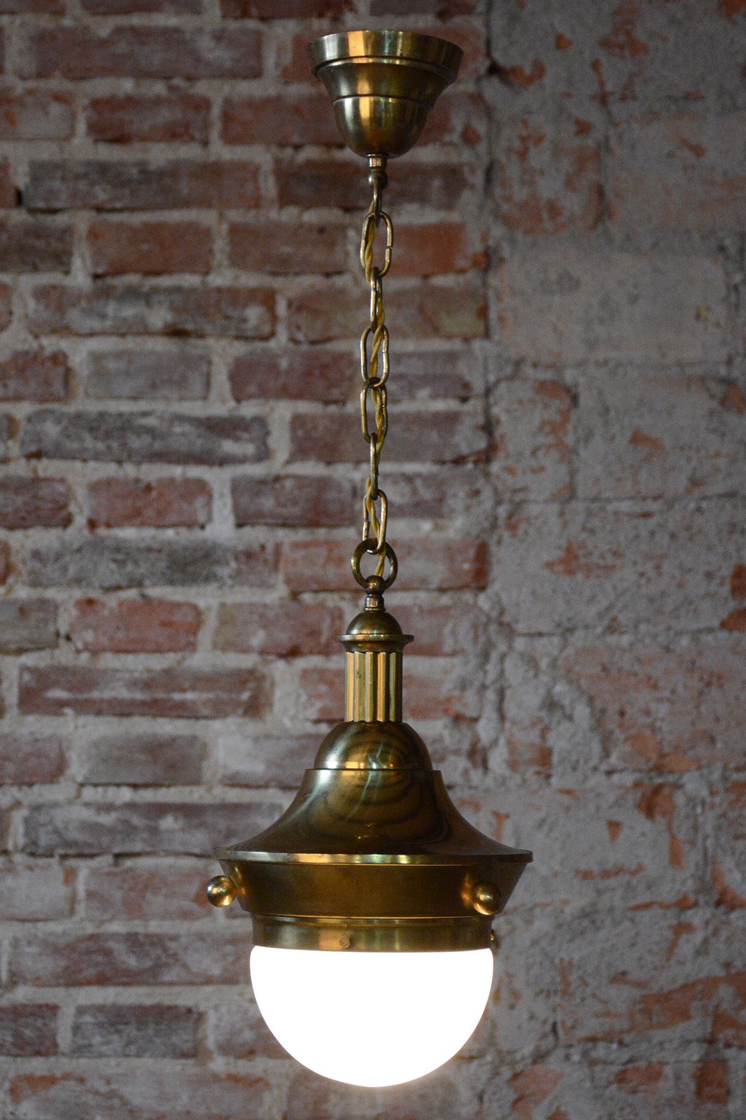 Restored Art Deco Chandelier, By P. Behrens, Brass, Milk Glass, Germany, 1910s photo vintage