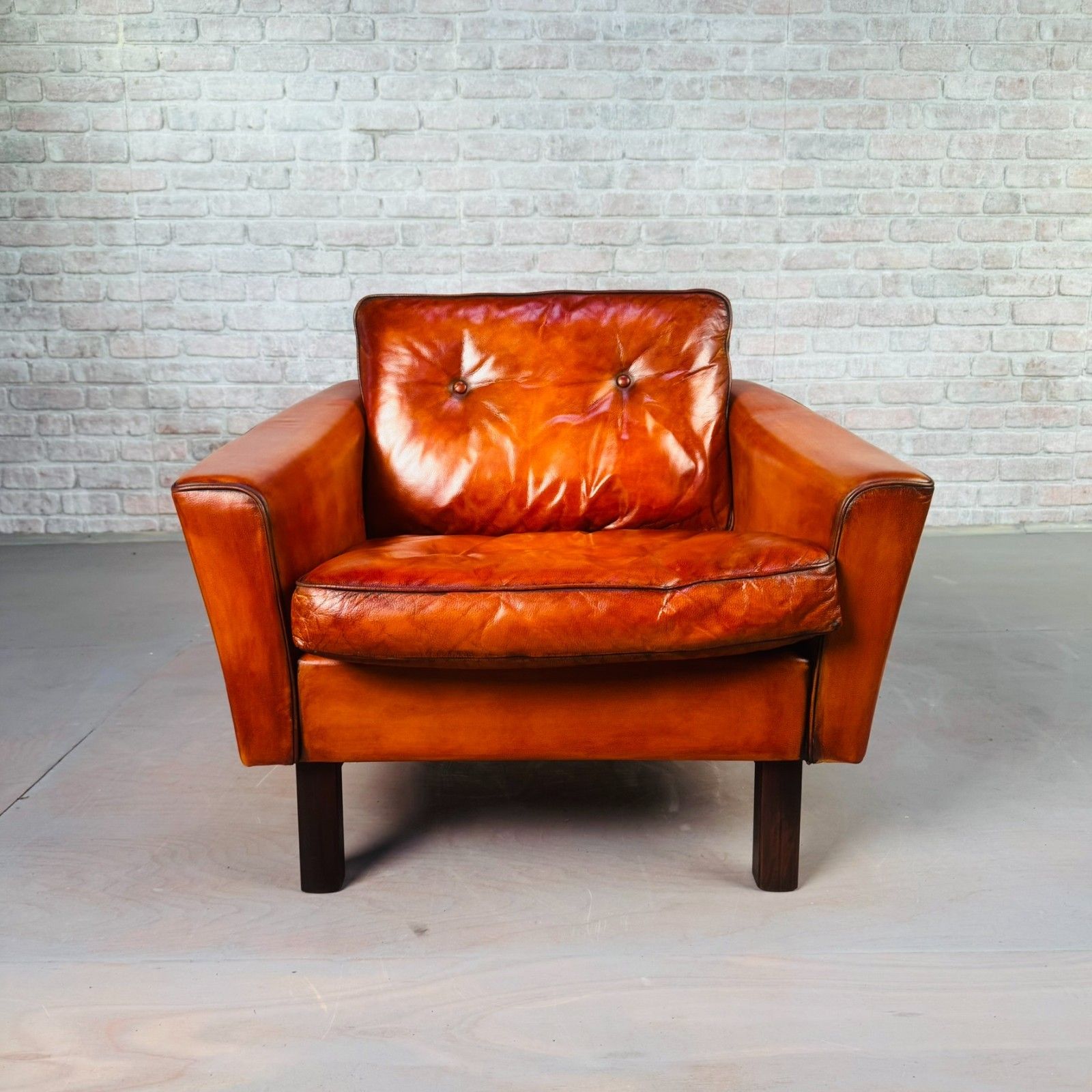 Vintage Danish Cognac Leather Armchair – Curved Arms #A818