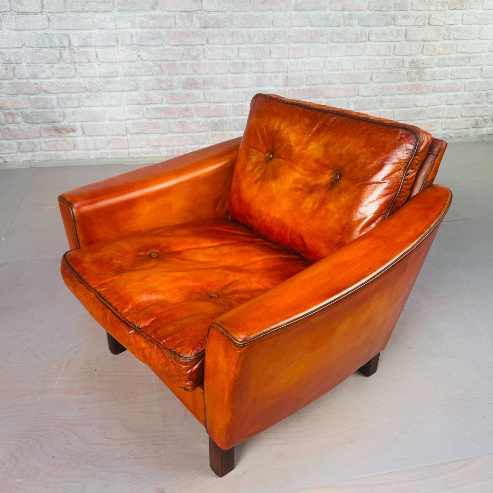 Vintage Danish Cognac Leather Armchair – Curved Arms #A818 photo Furniture
