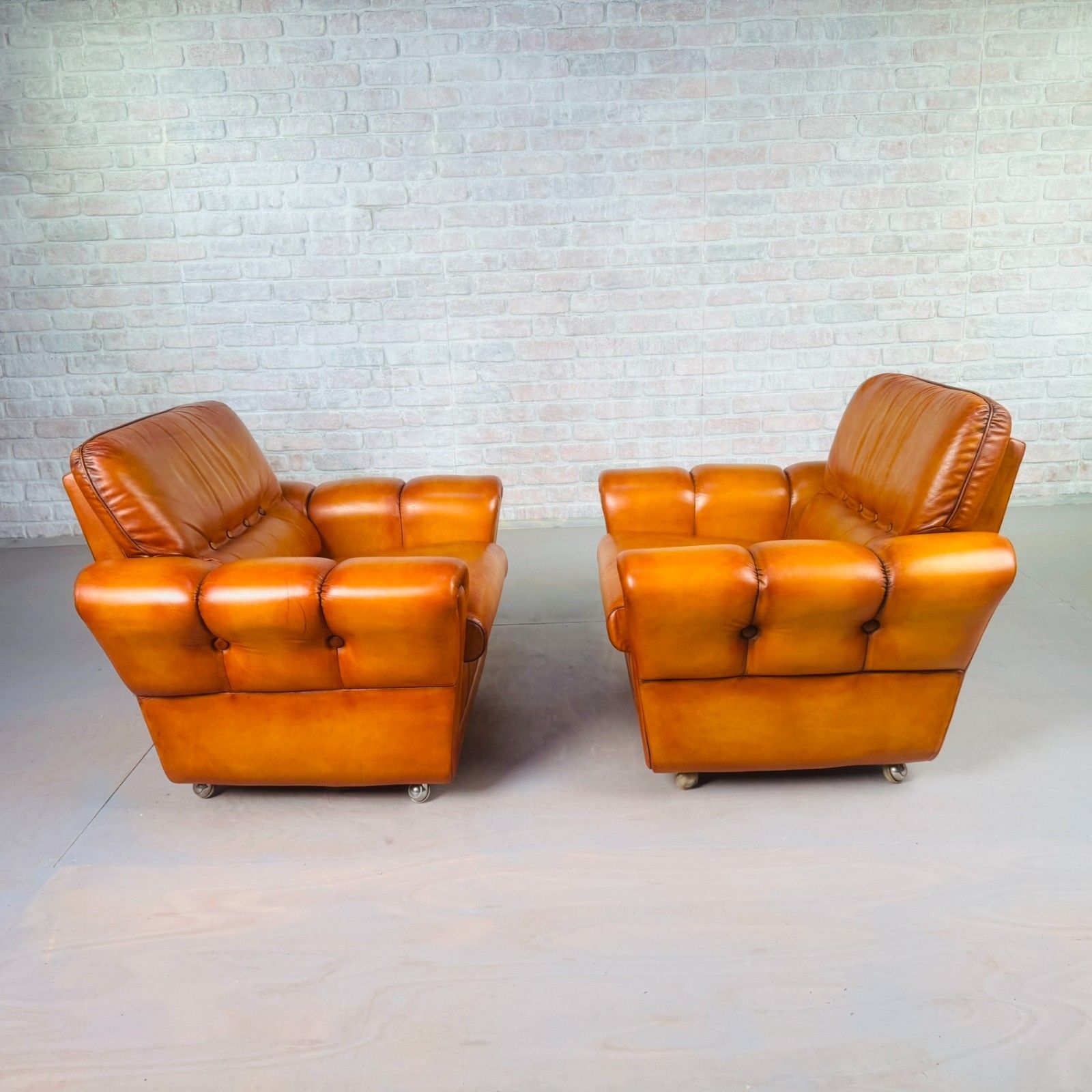 Pair Of Vintage Danish Cognac Leather Armchairs – Hand Dyed Patina #A804 photo Furniture