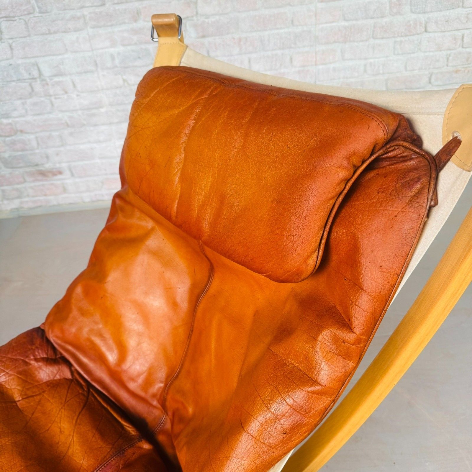 Vintage Norwegian Tan Leather Falcon Chair By Vatne Møbler #A808 photo Furniture