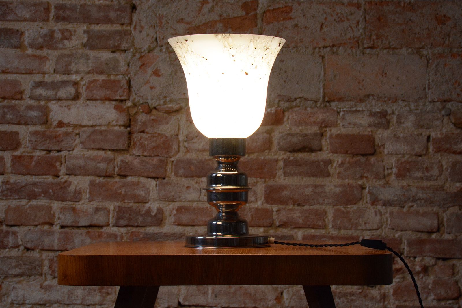 Restored Art Deco Table Lamp, Chrome Plated Steel, Glass, Czech, 1920s photo for sale