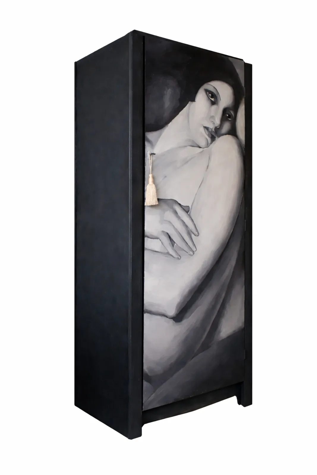 2450.0 Vintage Lebus Wardrobe Hand Painted In Black And White Female Figure photo