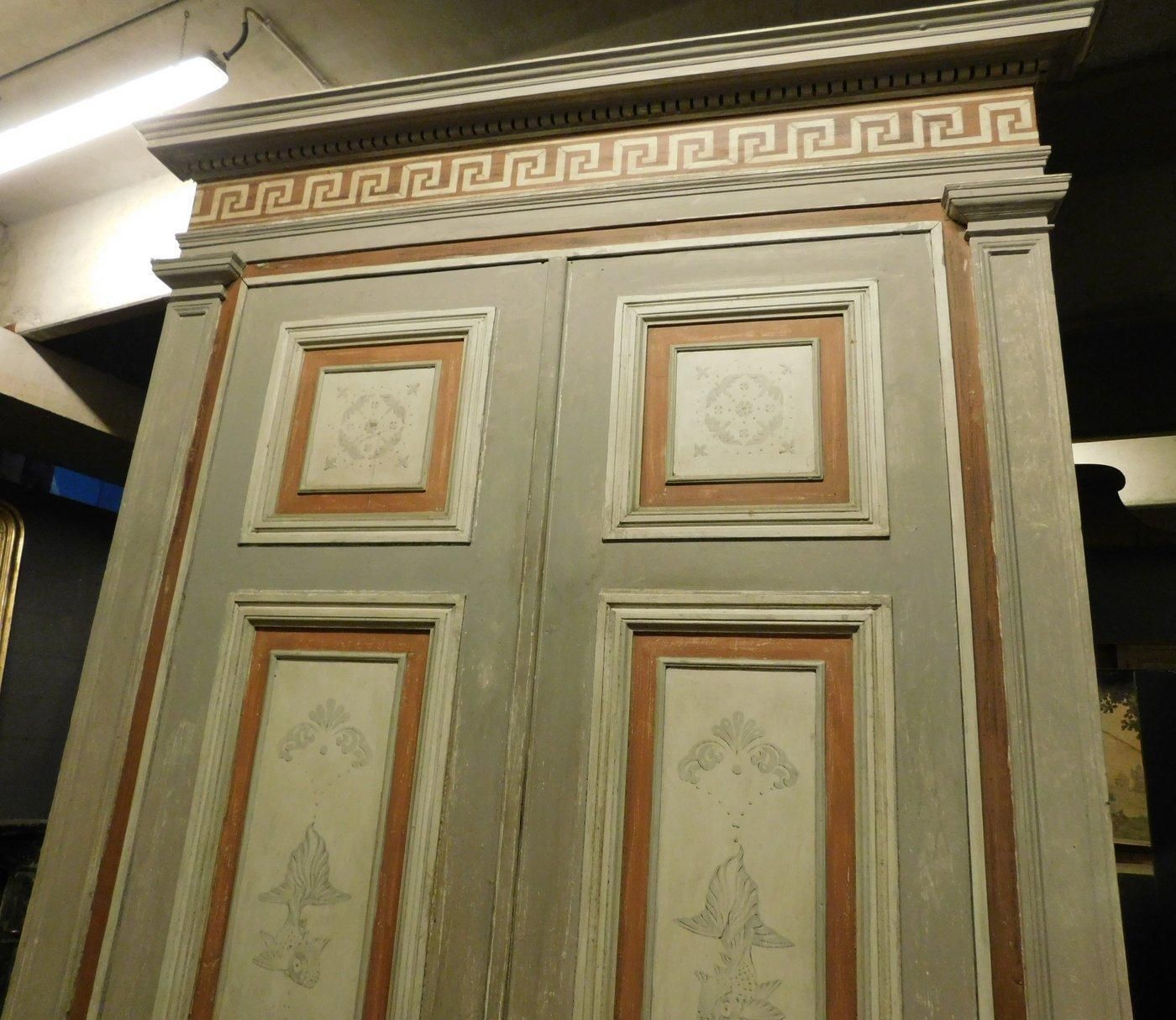 Porta Doppia In Legno Solido, Pannelli Dipinti Con Pesci E Cornici, Italia photo Home Fixtures