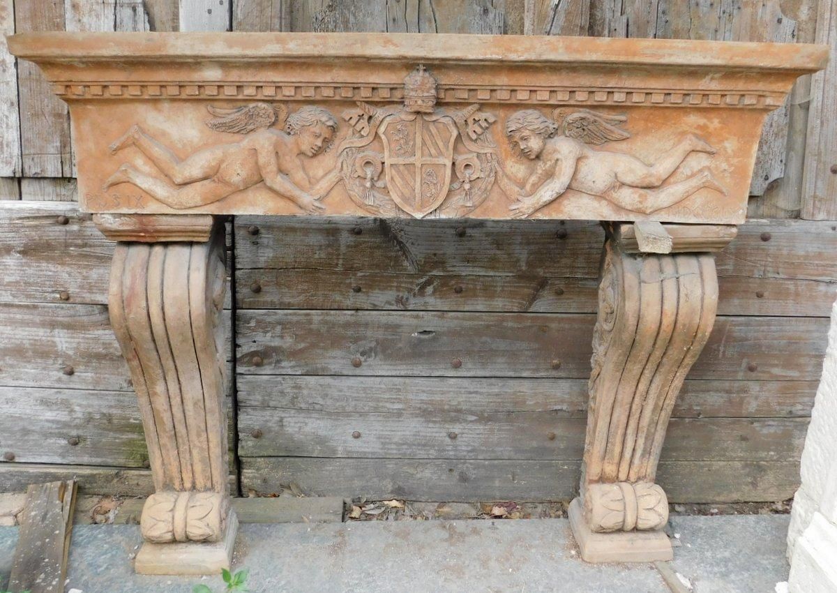 Fireplace Mantle In Terracotta Carved With Cherubs, Italy photo furniture