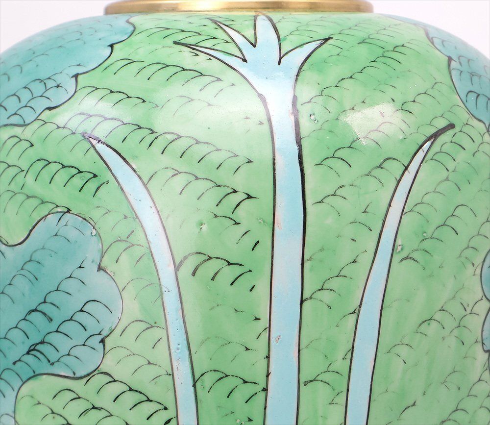 381.0 Vintage Chinese Famille Vert Porcelain Table Lamp With Butterfly, 1950s photo