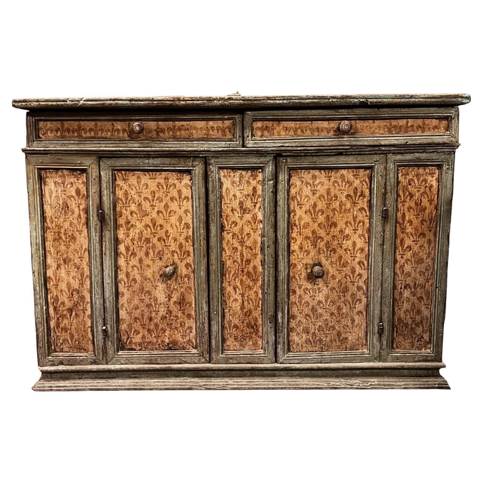 Credenza Laccata Con Gigli Di Firenze, 2 Ante E 2 Cassetti, Italia