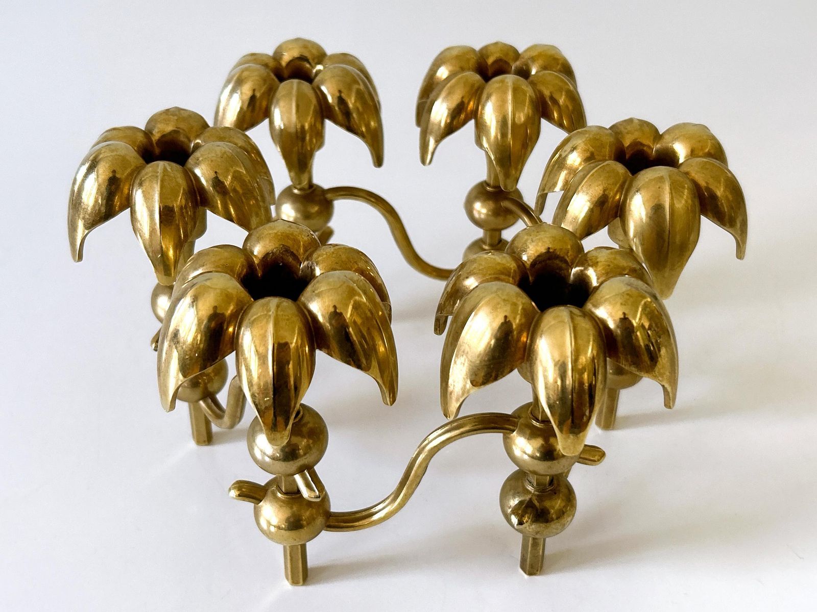 Rare Mid Century Gilt Brass Candle Holder 'Palm Leaves' By  Bmf Nagel, Germany photo Home Decor