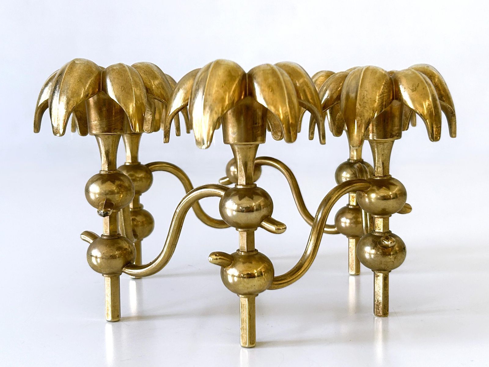 Rare Mid Century Gilt Brass Candle Holder 'Palm Leaves' By  Bmf Nagel, Germany photo buy