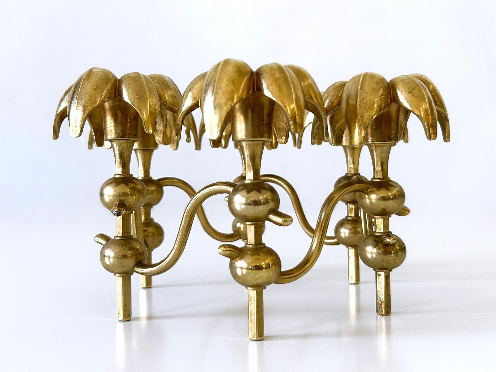 Rare Mid Century Gilt Brass Candle Holder 'Palm Leaves' By  Bmf Nagel, Germany photo vintage