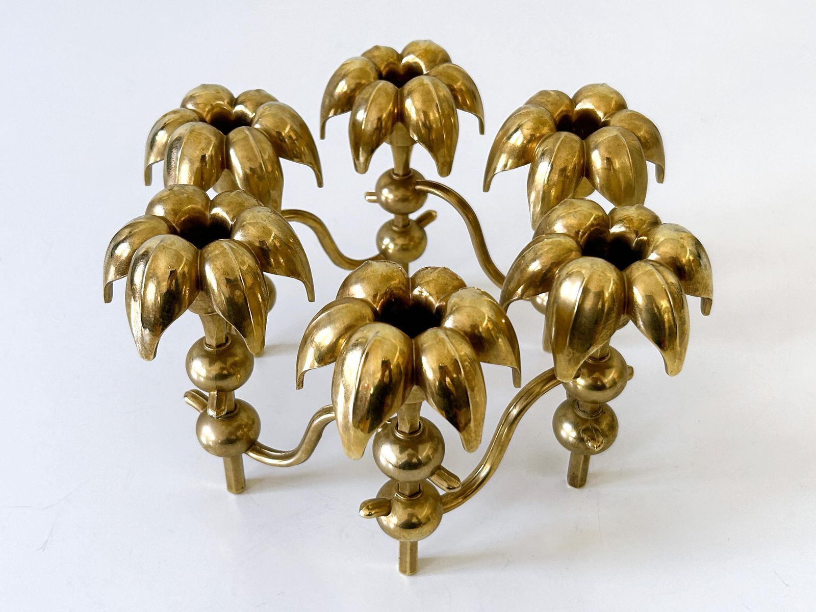 photo furniture Rare Mid Century Gilt Brass Candle Holder 'Palm Leaves' By  Bmf Nagel, Germany
