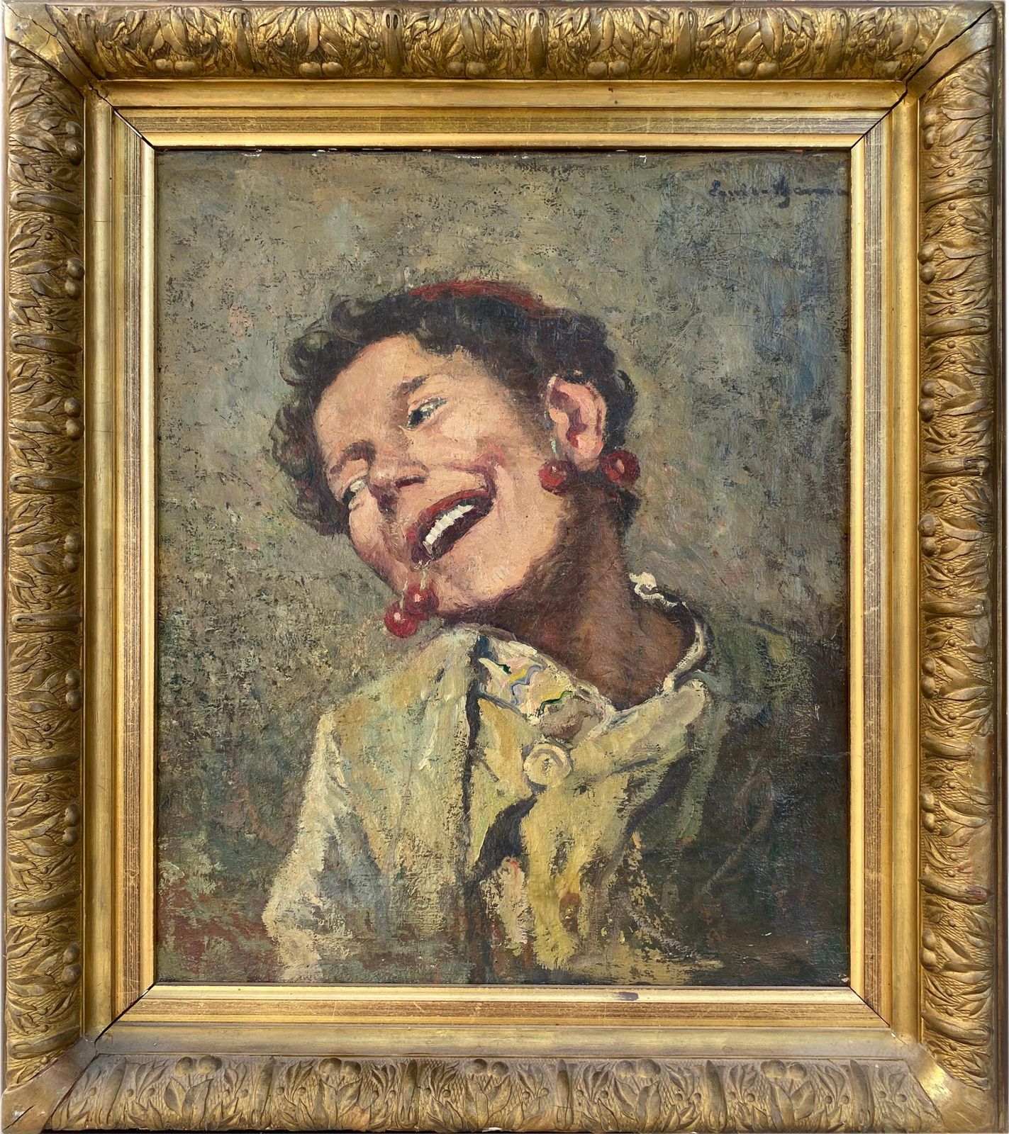 Louis Azemalouis Azéma (1876 – 1963) Portrait: "The Child With Cherries" Oil On Canvas1930