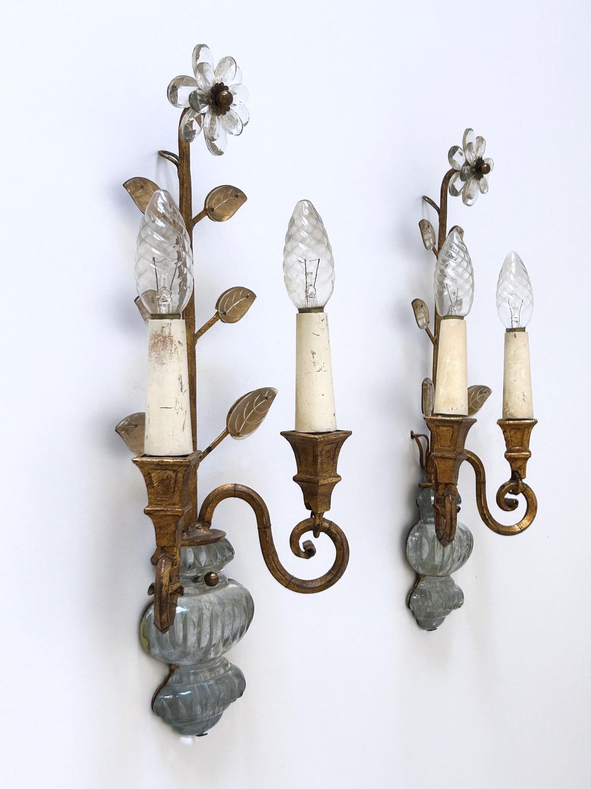photo furniture Set Of Two Banci Firenze Crystal & Gilt Metal Sconces Or Wall Lamps 1960s Italy