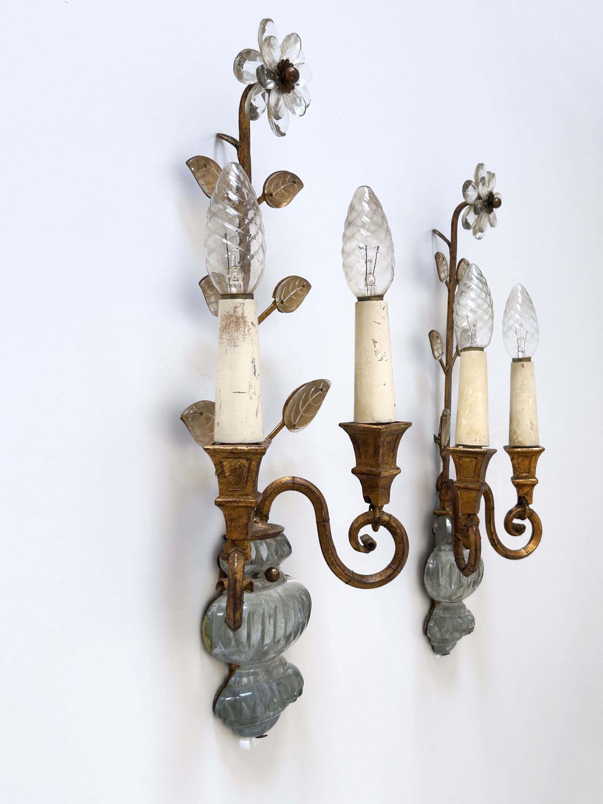 Lighting Set Of Two Banci Firenze Crystal & Gilt Metal Sconces Or Wall Lamps 1960s Italy photo