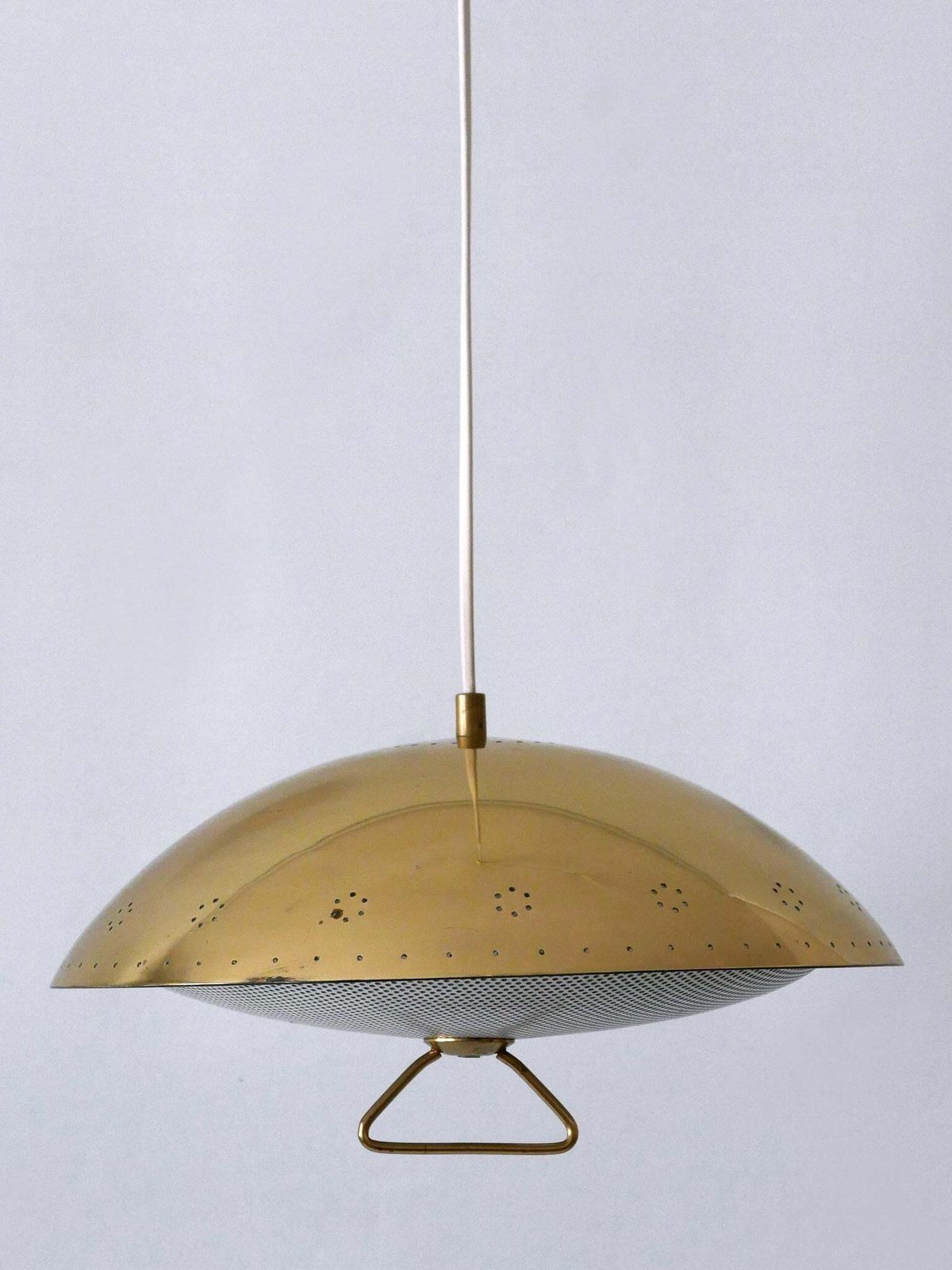Rare & Elegant Mid Century Modern Perforated Metal Pendant Lamp Germany 1950 photo vinterior