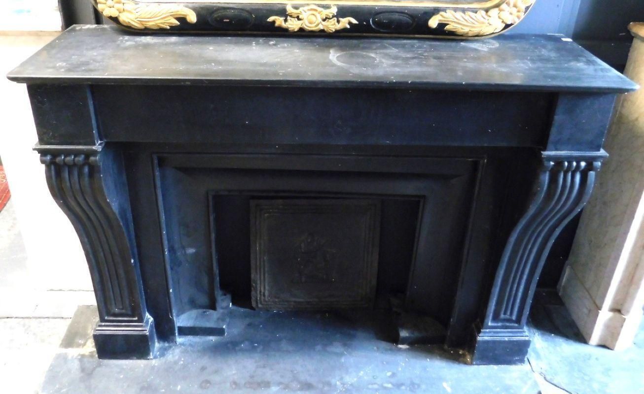 Camino Mantello In Marmo Nero Belgio, Scolpito, Art Decò, Provenienza Italia photo Home Fixtures