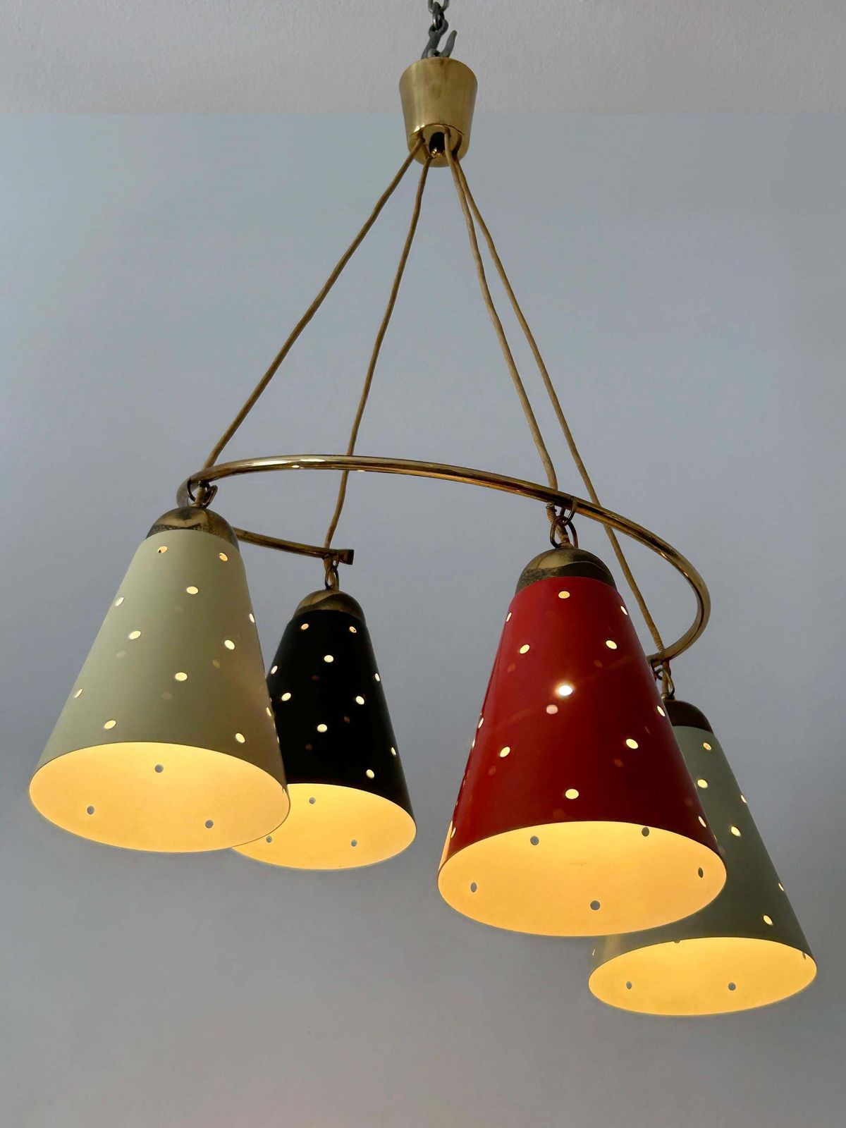 photo vinterior Lovely Four Armed Mid Century Modern Chandelier Or Pendant Light Germany 1950s
