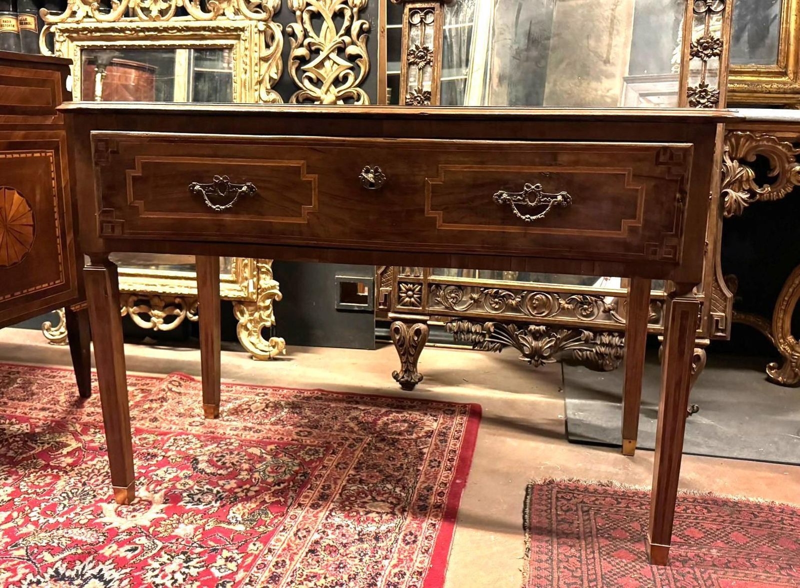 Slab Wood Writing Table, With Central Drawer, Italy photo for sale