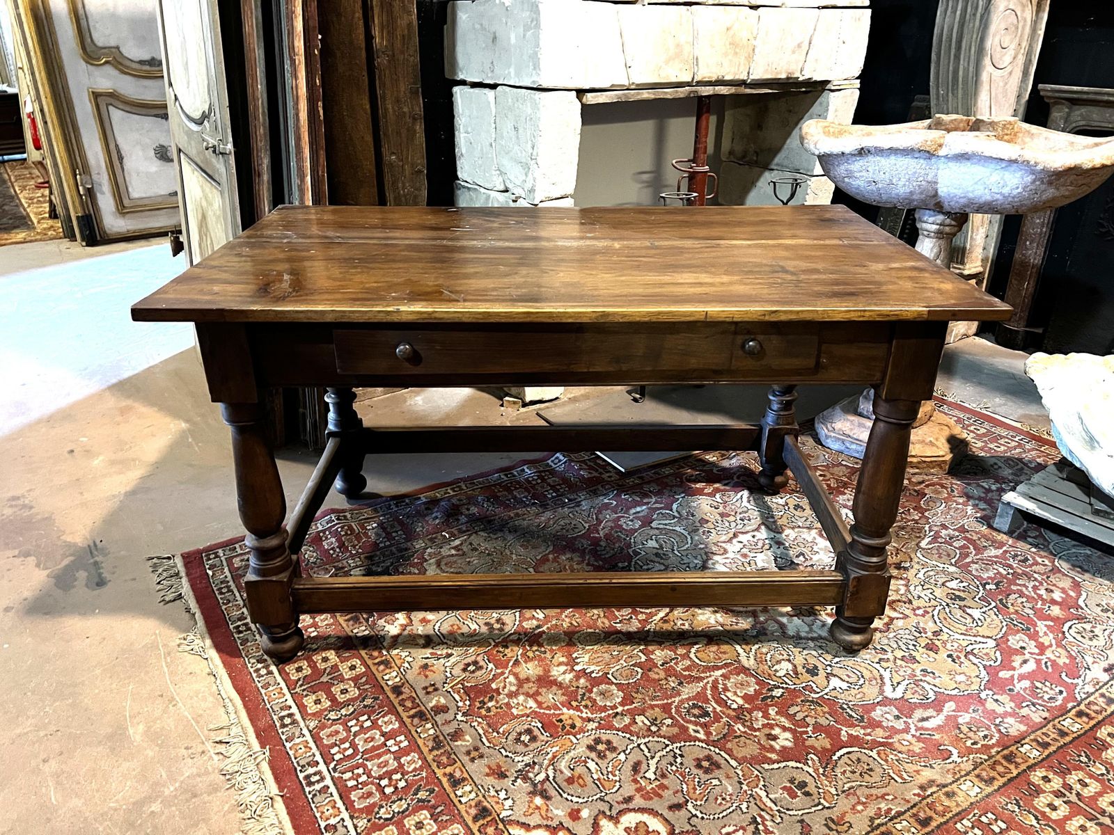 Walnut Table With Chest Of Drawers And Turned Legs, Italy photo furniture