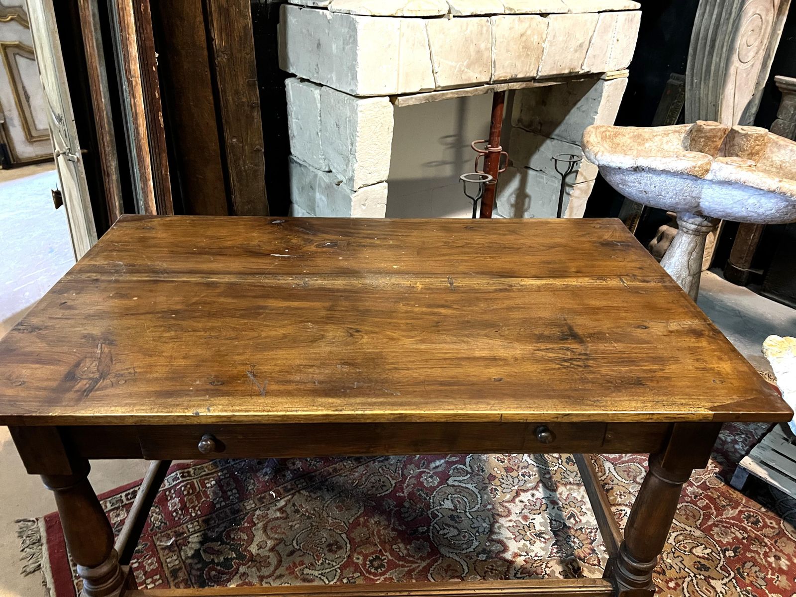 Walnut Table With Chest Of Drawers And Turned Legs, Italy photo Furniture