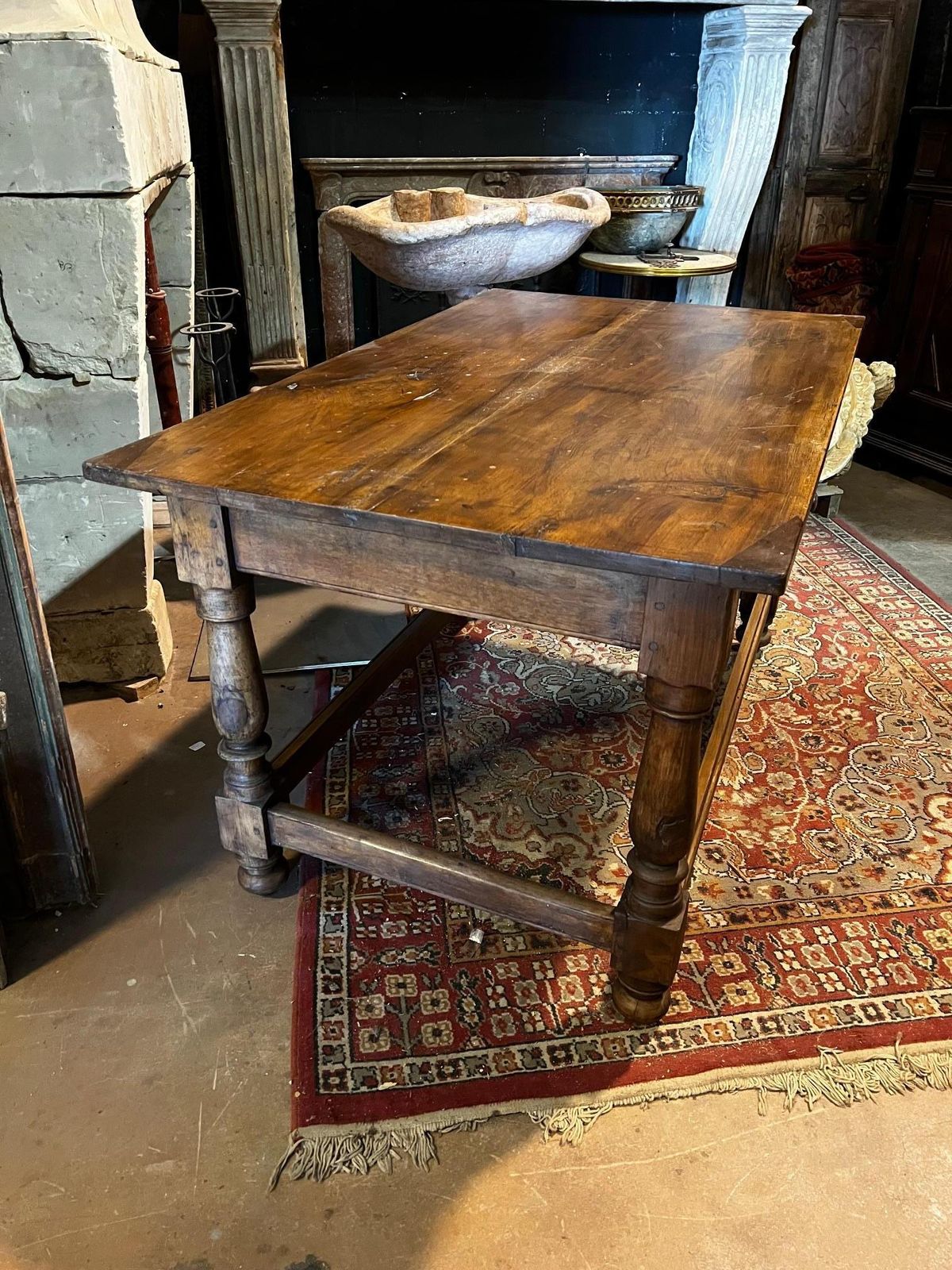 Walnut Table With Chest Of Drawers And Turned Legs, Italy photo vintage