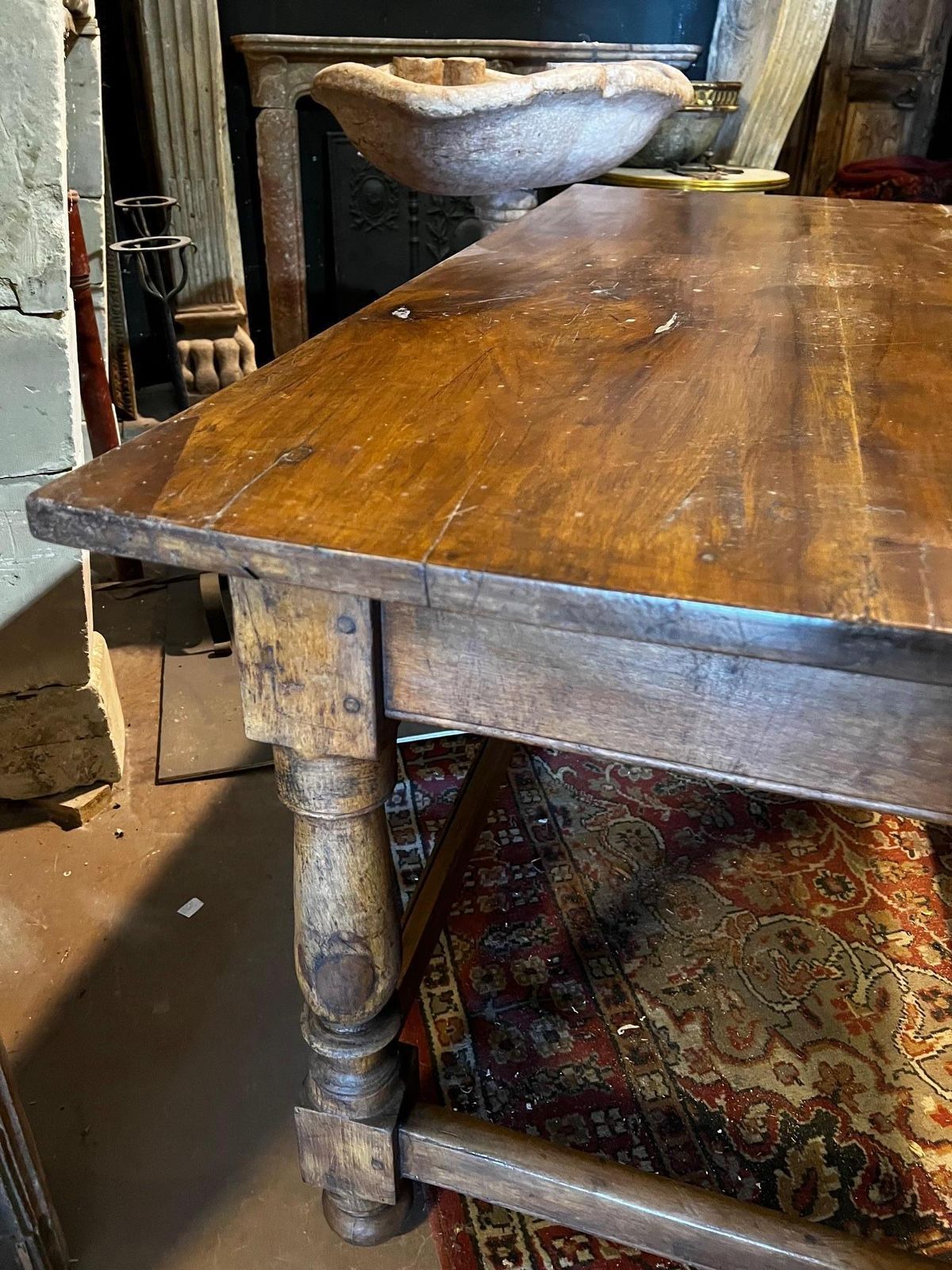 photo furniture Walnut Table With Chest Of Drawers And Turned Legs, Italy