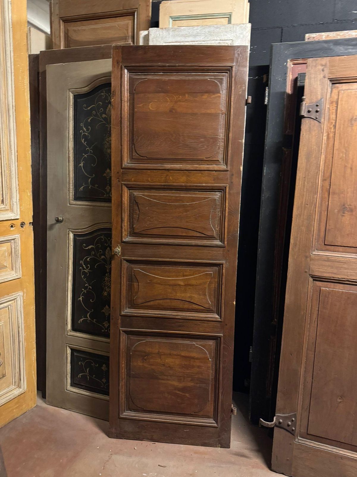 Chestnut Door With Carved Panels, Double Sided And With Original Irons, Italy photo furniture