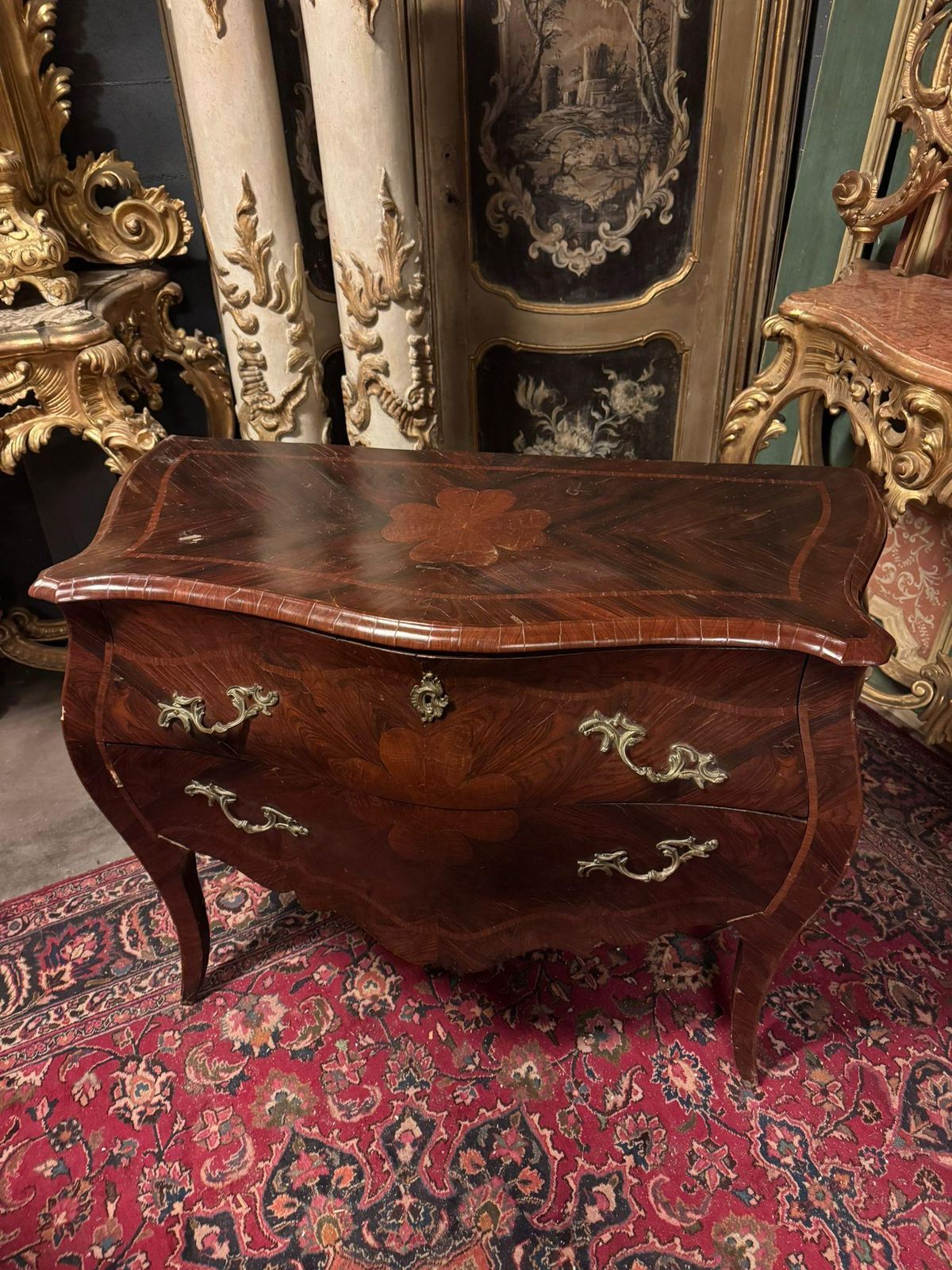 Rounded Chest Of Drawers In Briar Walnut Wood, Panelled And Inlaid, Italy photo 6141.0